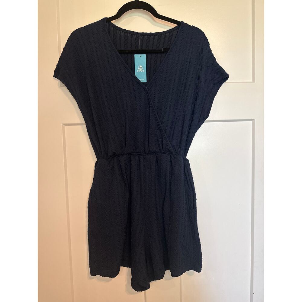 Cupshe M Navy romper and/or swim cover with pockets, NWT, elastic waist